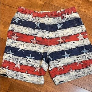 Columbia Boys Red, White & Navy Star Stripe Swim Trunks 10/12